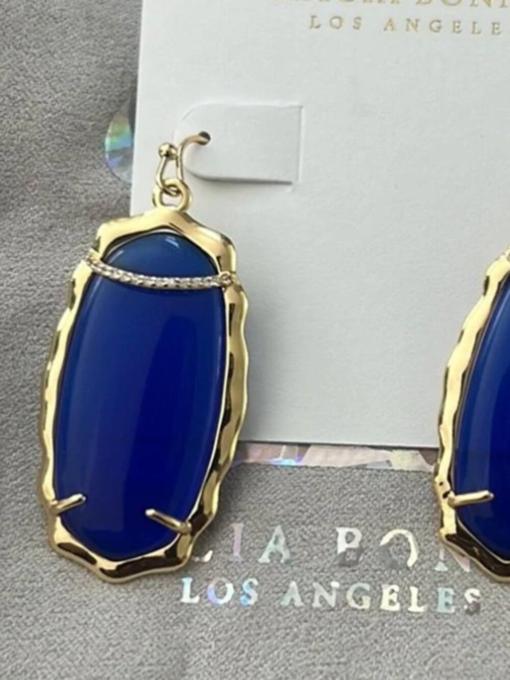 Alicia Bonnie - Charlotte Cobalt Blue Cat's Eye Gold Earrings - NEW